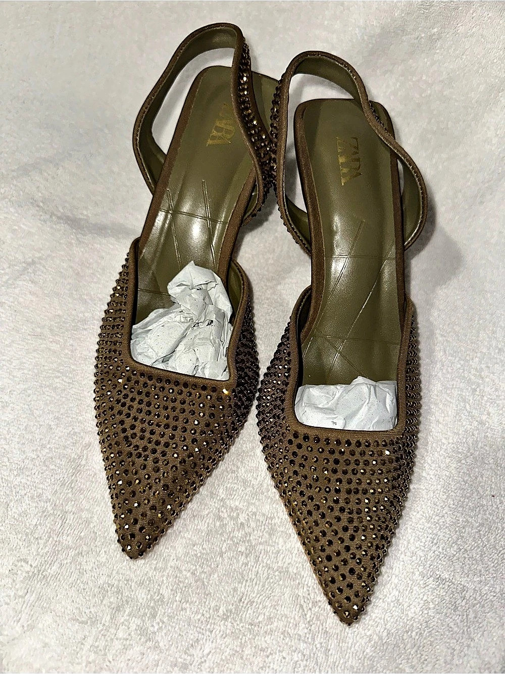 ZARA Pointed-Toe Slingback Heels in Brown EU 38